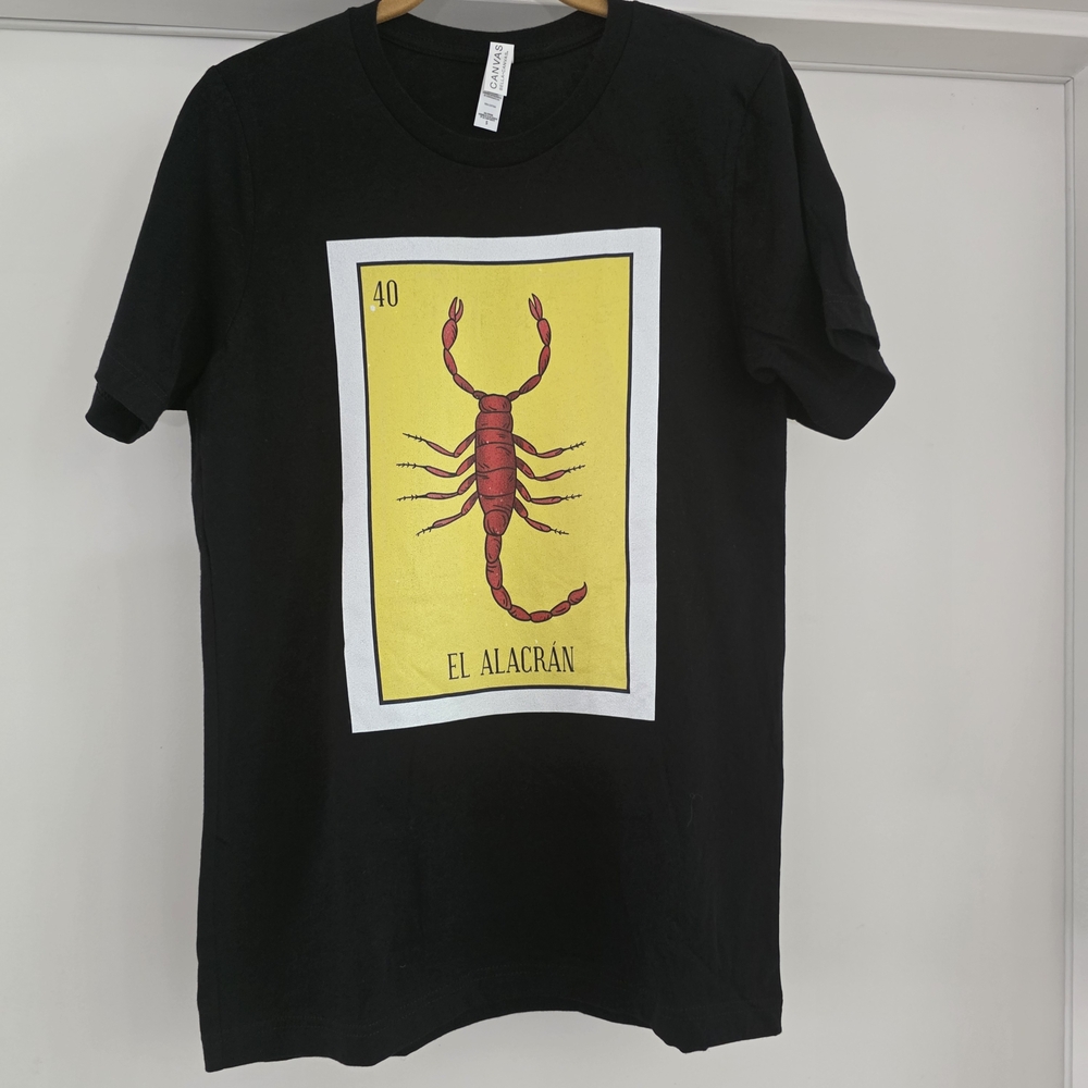 Cotton Black Tee with Yellow Card & Red Scorpion Graphic